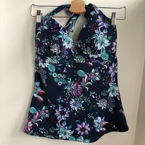 Jessica Simpson Swim Floral V Neck Tankini Navy Purple Blue White Size M